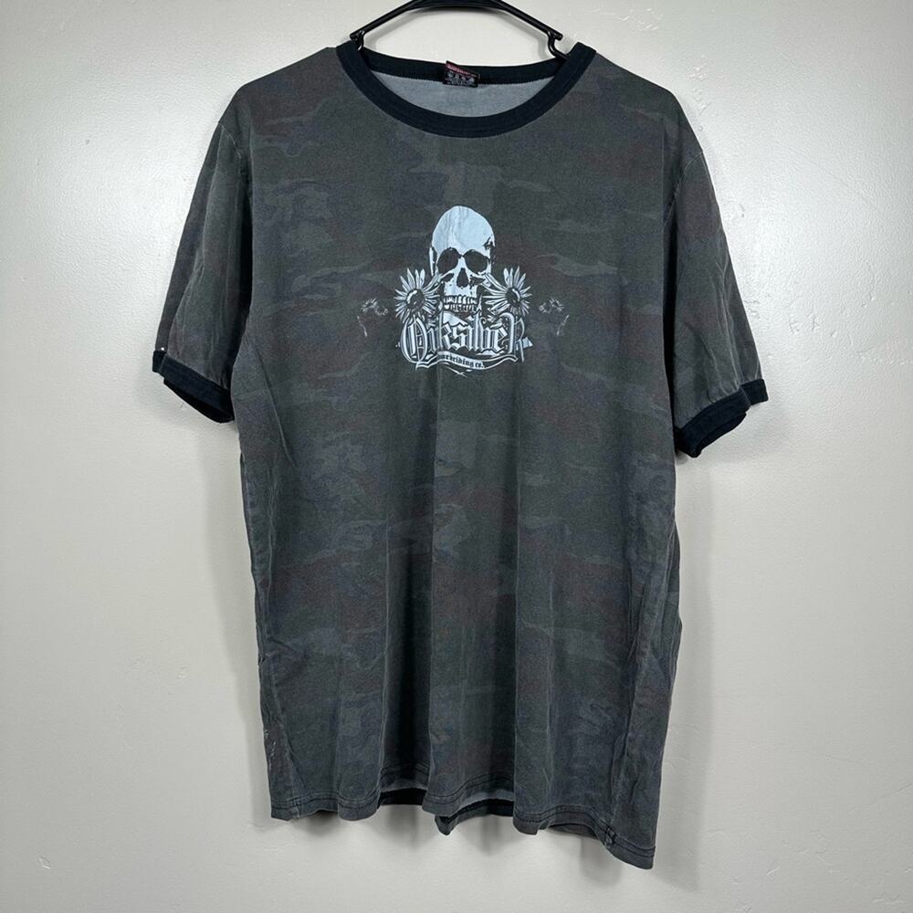 Quiksilver Men’s Vintage Camo Skull Graphic Short Sleeve T Shirt Size Large
